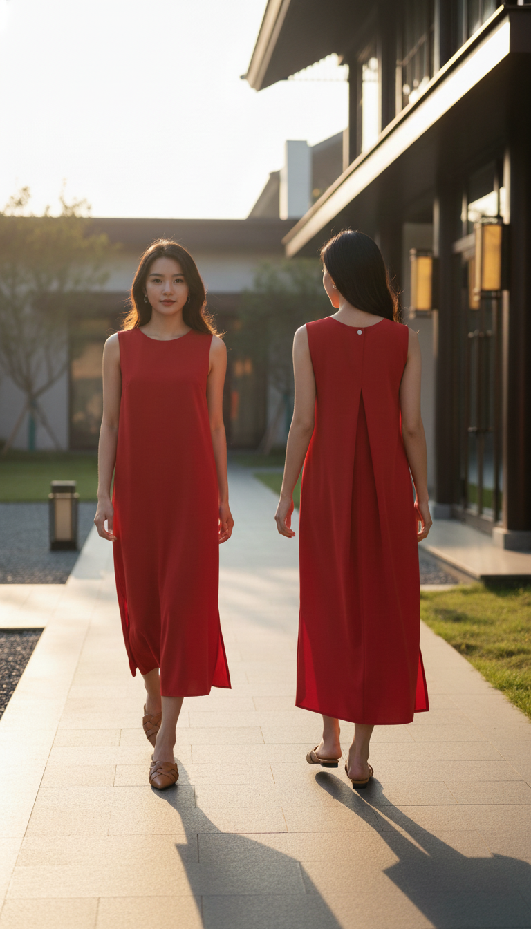 DRESS 6687D - Round Neck Twist Pleat Dress