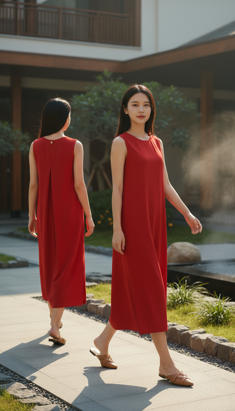 DRESS 6687D - Round Neck Twist Pleat Dress