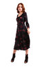 6126D - Floral Fabric Dress with Drawstring Neckline Long Sleeves