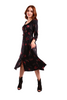 6126D - Floral Fabric Dress with Drawstring Neckline Long Sleeves