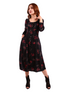 6126D - Floral Fabric Dress with Drawstring Neckline Long Sleeves