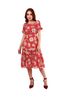 6160D - Flower Printed Wide Neck Short Sleeves Drop Waist Dress