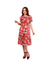 6160D - Flower Printed Wide Neck Short Sleeves Drop Waist Dress