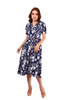 6186D - Suit Collar Short Sleeves Long Dress with Navy Printing