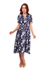 6186D - Suit Collar Short Sleeves Long Dress with Navy Printing