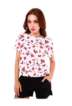 6196B - Wide Neck SS Blooming Rose T-Shirt 3D