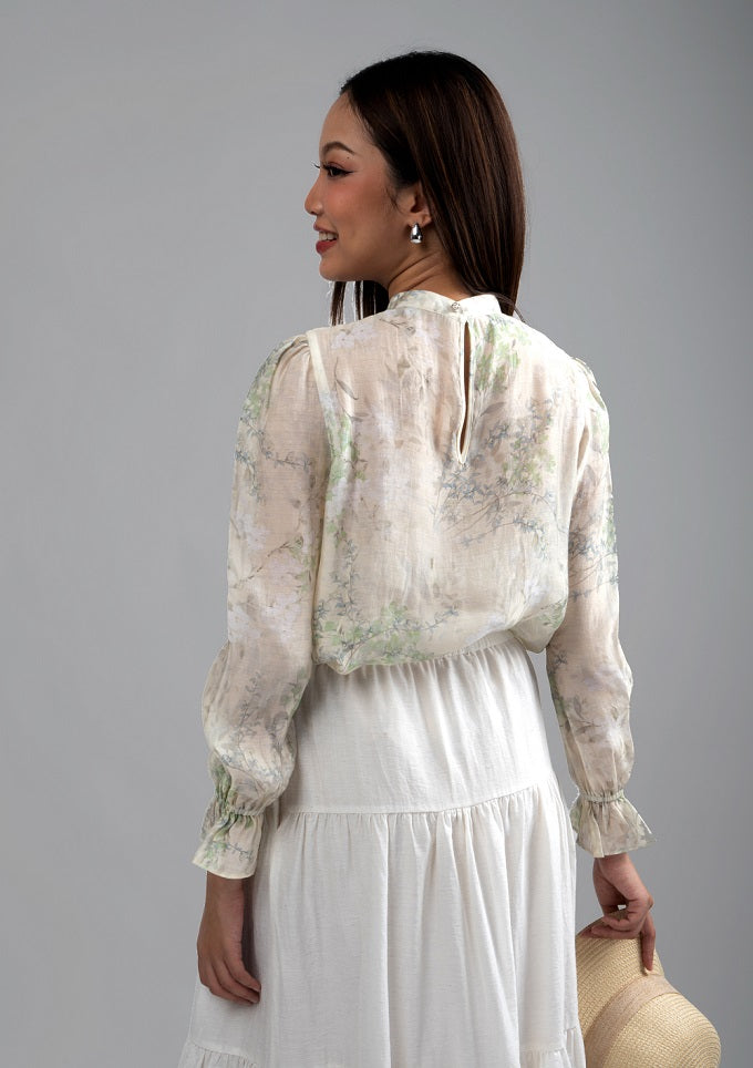 6201B - Stand Collar Long Sleeves Shirt Floral Printing