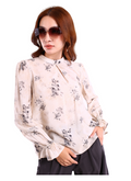 6201B - Soft Rose Printed Stand Collar Shirt Long Sleeves