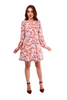 6204D - Autumn Leaf Printed V-Neck Skater Dress Long Sleeves