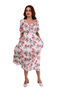 6205D - Pink Rose Printing Smock Dress Balloon Sleeves