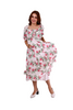 6205D - Pink Rose Printing Smock Dress Balloon Sleeves