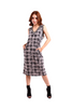 6211D - Flower checkered woven V-Neck Sleeveless Shift Dress