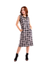 6211D - Flower checkered woven V-Neck Sleeveless Shift Dress