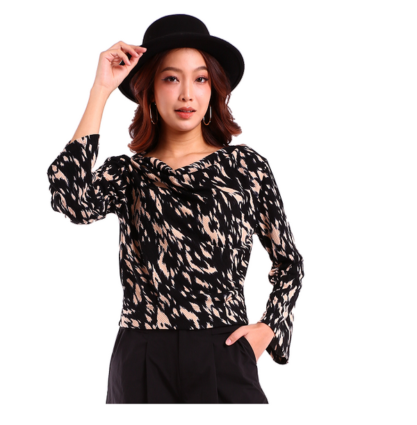 6221B - Tiger Stripes Printed Cowl Neck Blouse