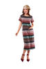 6222D - Vintage Stripes Wide Neck Short Sleeves Long Dress