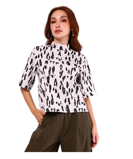 6223B - Stand Collar Oversize Shirt with Black Dot weaved