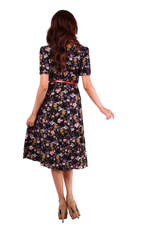 6226D - Floral Printed Dress V-Neck Short Sleeves