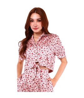 6230B - Rose Printed Notched Shirt