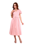 6232D - Pinky Rose V-Neck Swing Dress Puffed Sleeves