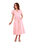 6232D - Pinky Rose V-Neck Swing Dress Puffed Sleeves