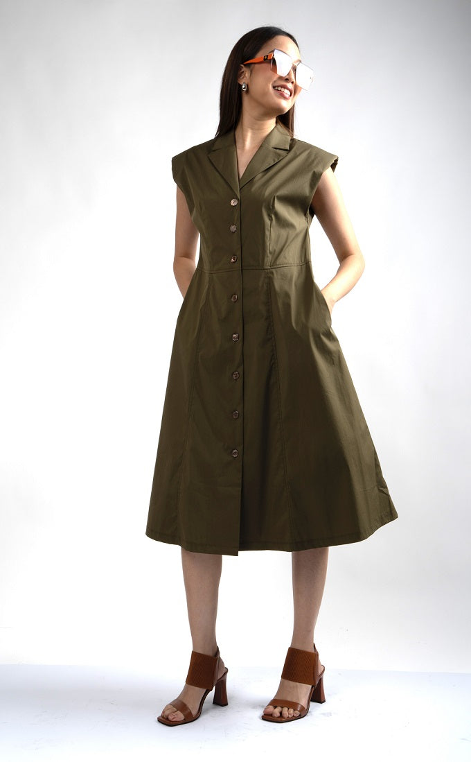 6244D - Suit Collar A-Line Dress