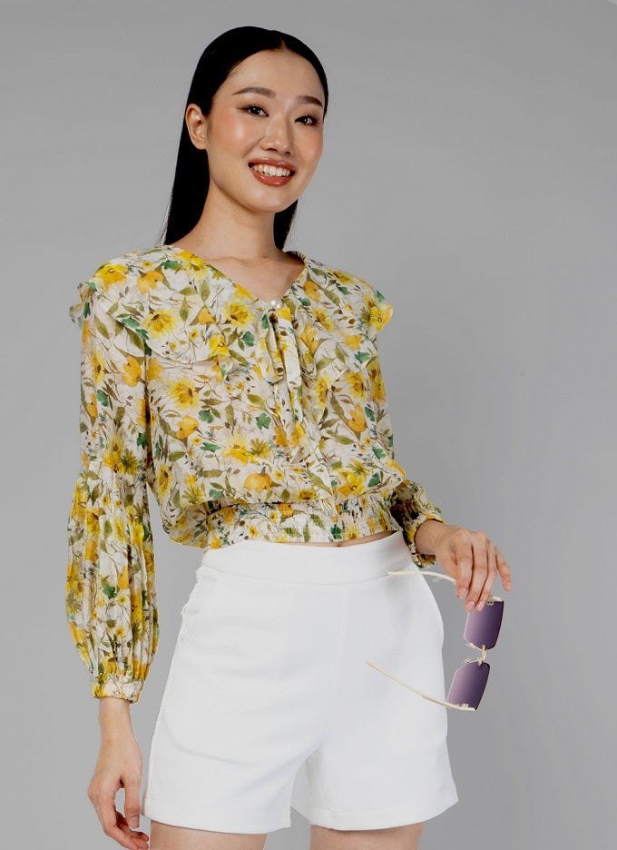 6247B - Shirt LS Bertha Collar with Primrose Printing