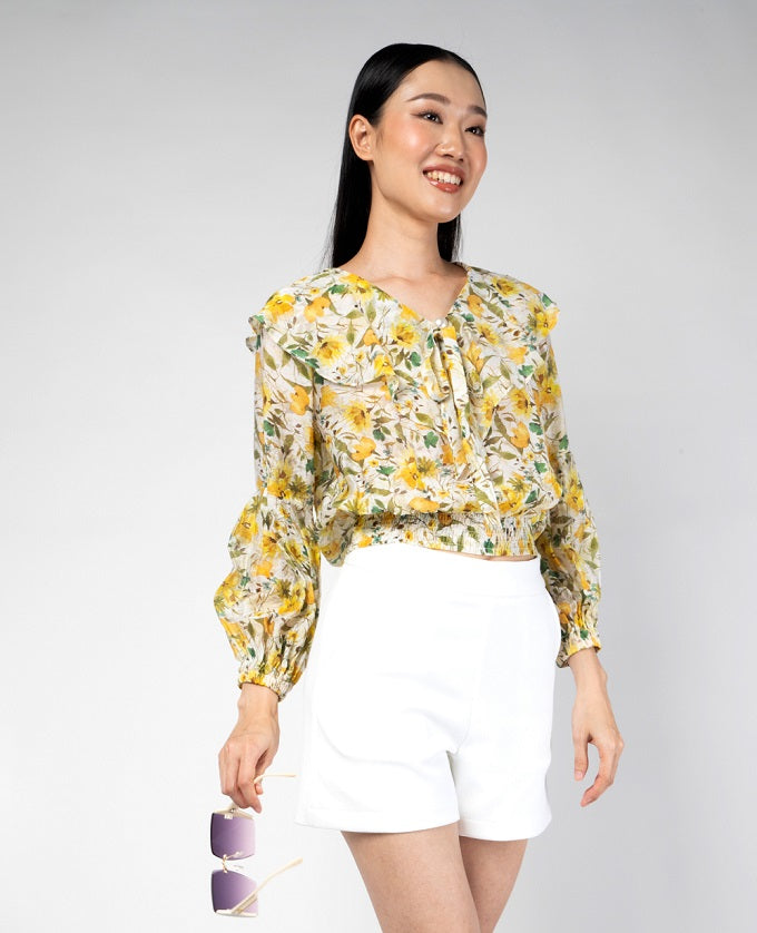 6247B - Shirt LS Bertha Collar with Primrose Printing