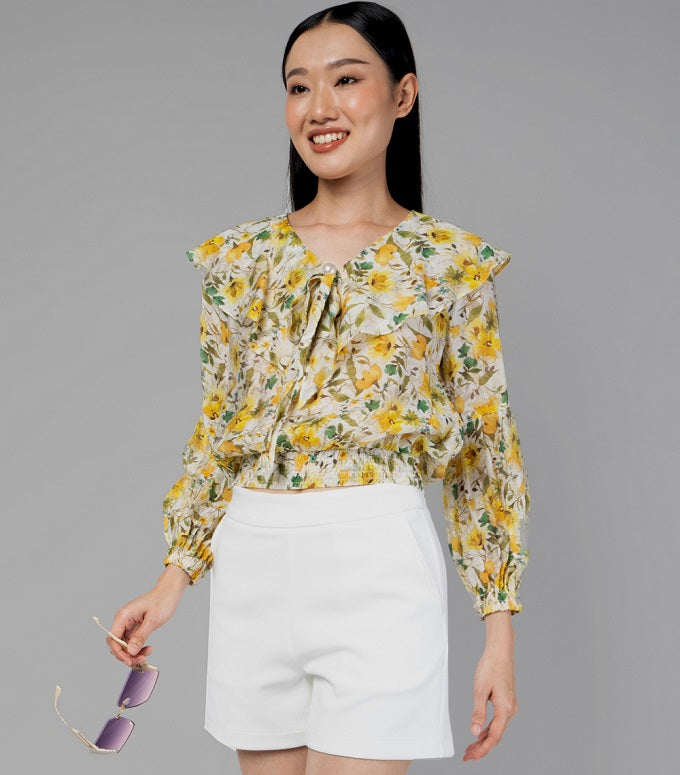 6247B - Shirt LS Bertha Collar with Primrose Printing