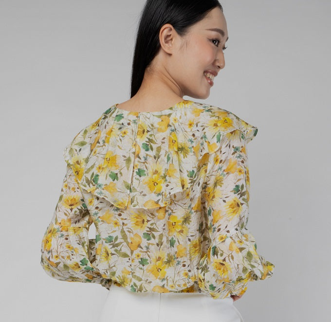 6247B - Shirt LS Bertha Collar with Primrose Printing