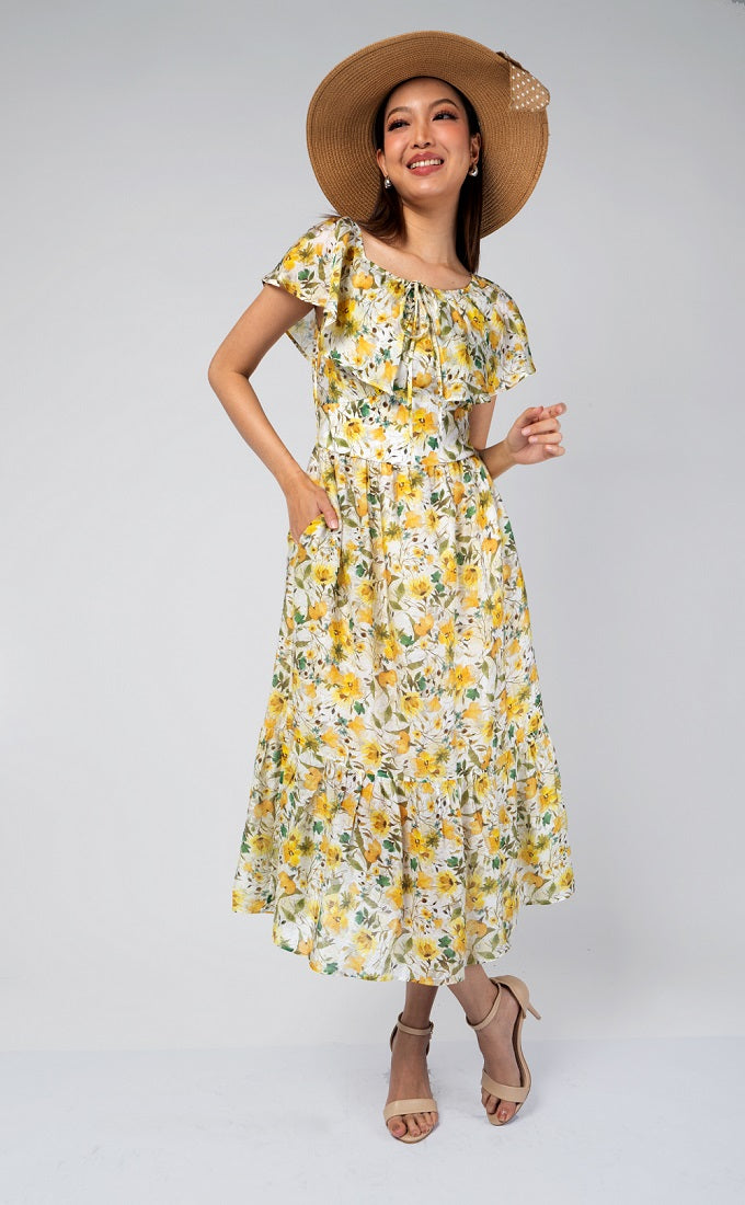 6248D - Bertha Collar Maxi Dress with Primrose Priniting