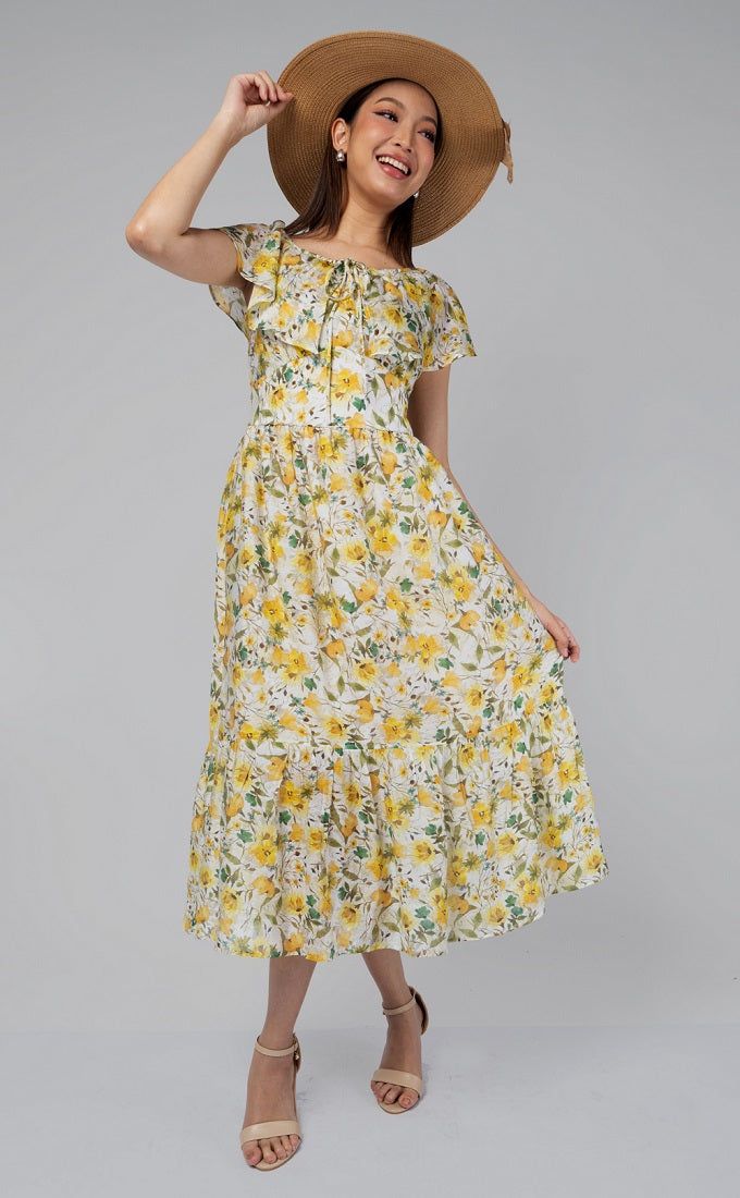 6248D - Bertha Collar Maxi Dress with Primrose Priniting
