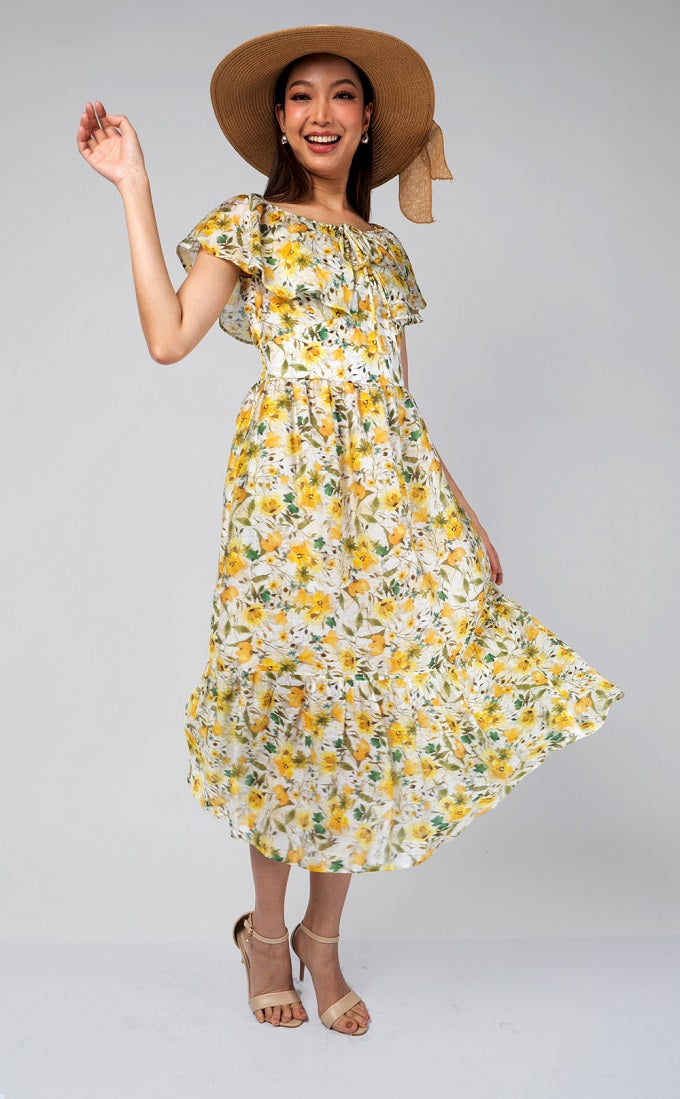 6248D - Bertha Collar Maxi Dress with Primrose Priniting