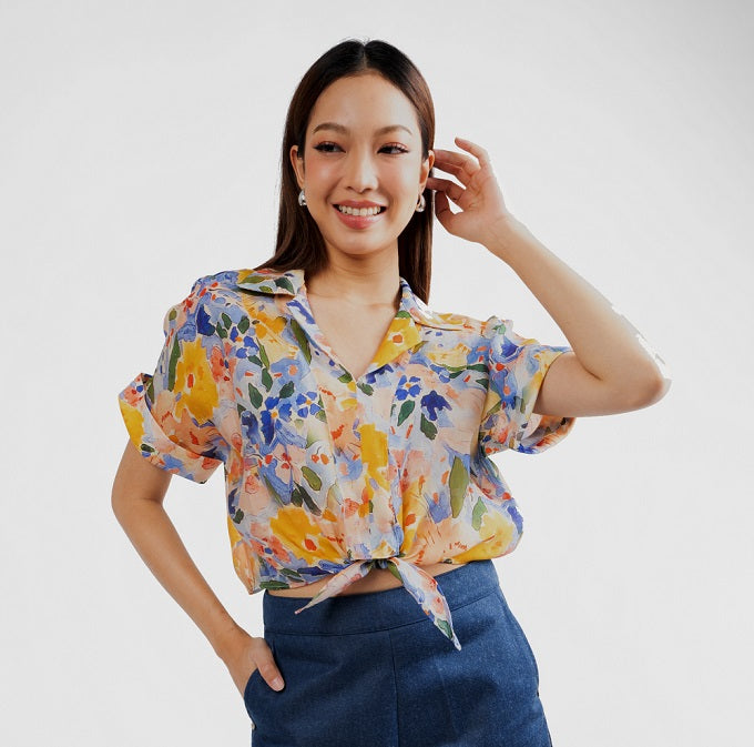6250B - Crop Shirt Double Folded Cuff Sleeves
