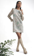 6253D - Round Neck Jabot Long Sleeves Shift Dress