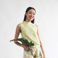 6257B - Stand Collar & Sleeveless Embossed Blouse