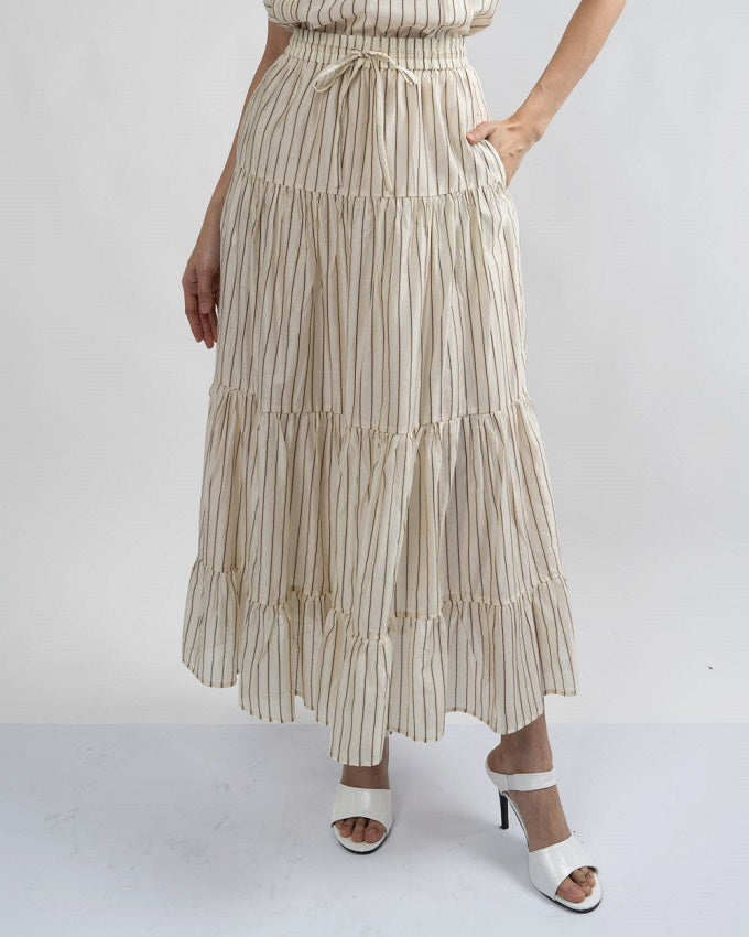 6261K - Three Layers Stripes Flared Skirt