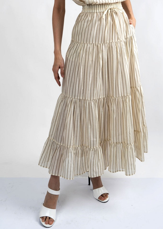 6261K - Three Layers Stripes Flared Skirt