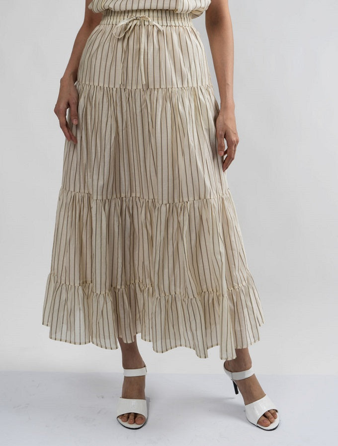 6261K - Three Layers Stripes Flared Skirt
