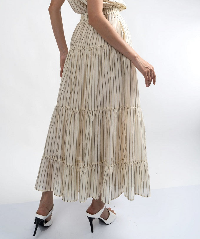 6261K - Three Layers Stripes Flared Skirt