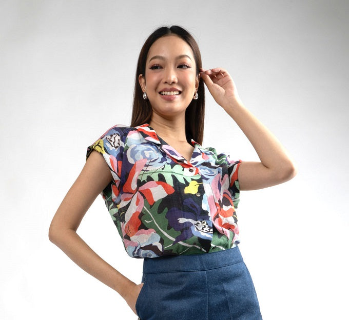 6265B - Hawaii Shirt Short Sleeves with Monstera Leaves Printing