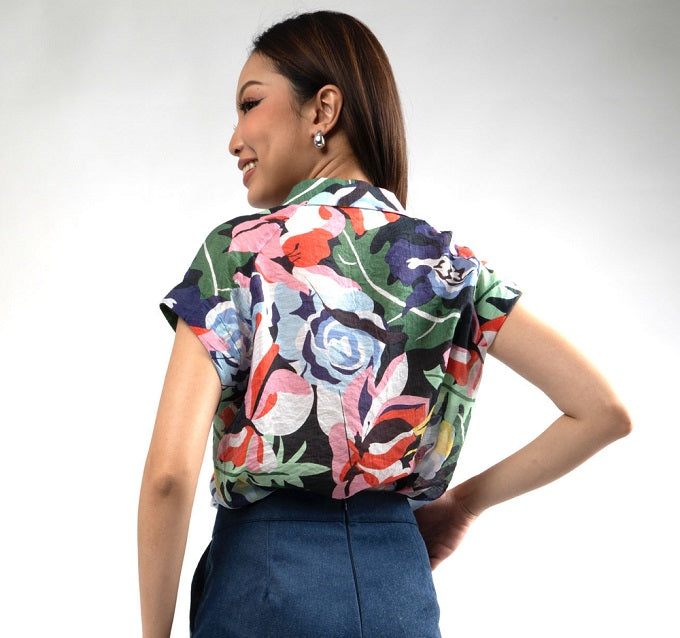 6265B - Hawaii Shirt Short Sleeves with Monstera Leaves Printing