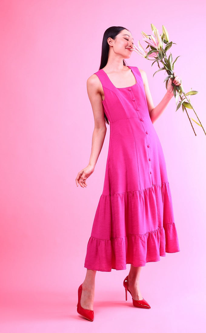 6284D - Sleeveless Tea-Length Layered Dress