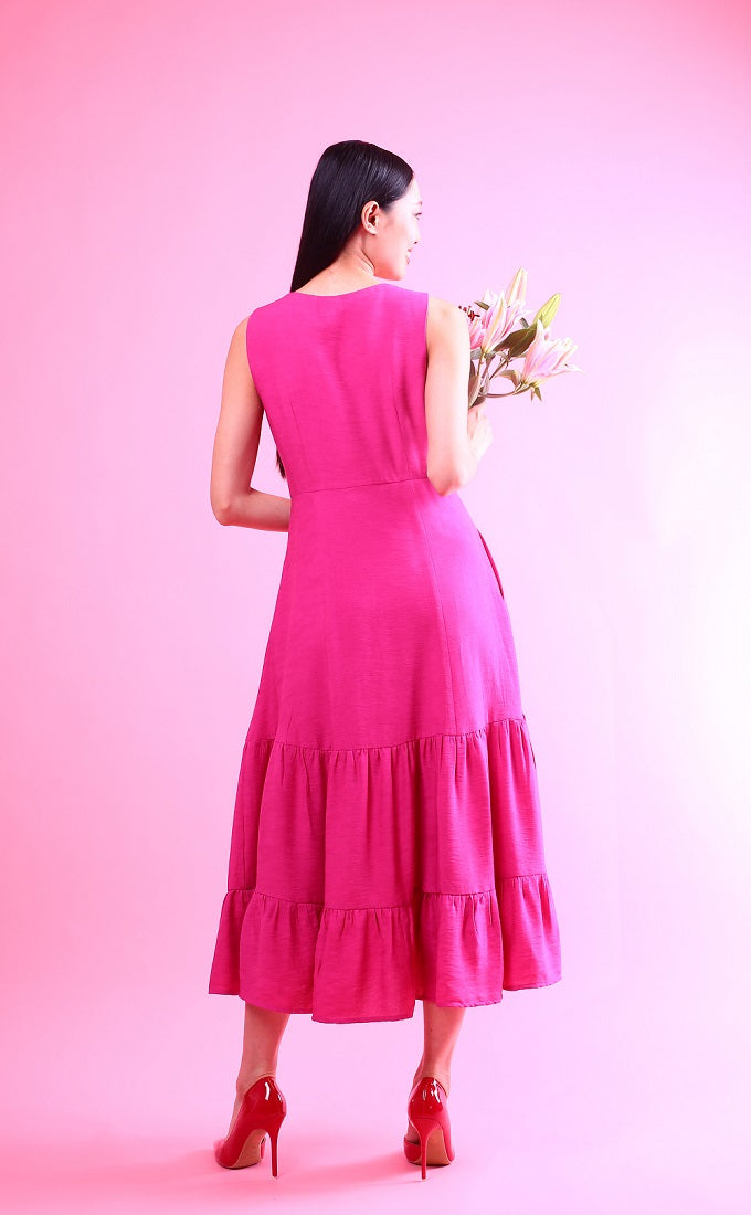 6284D - Sleeveless Tea-Length Layered Dress