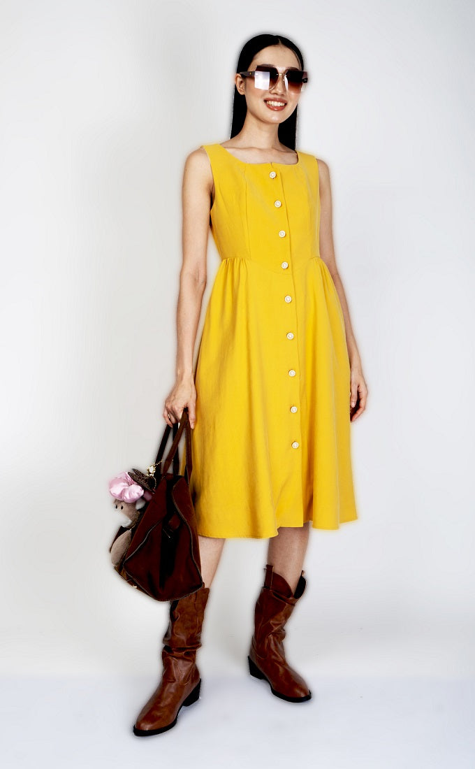 6292D - Sleeveless Wide Neck A-Line Dress