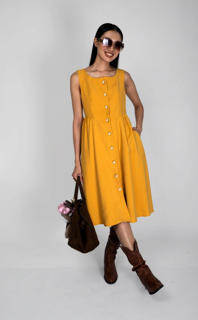 6292D - Sleeveless Wide Neck A-Line Dress