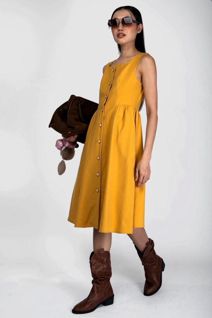 6292D - Sleeveless Wide Neck A-Line Dress