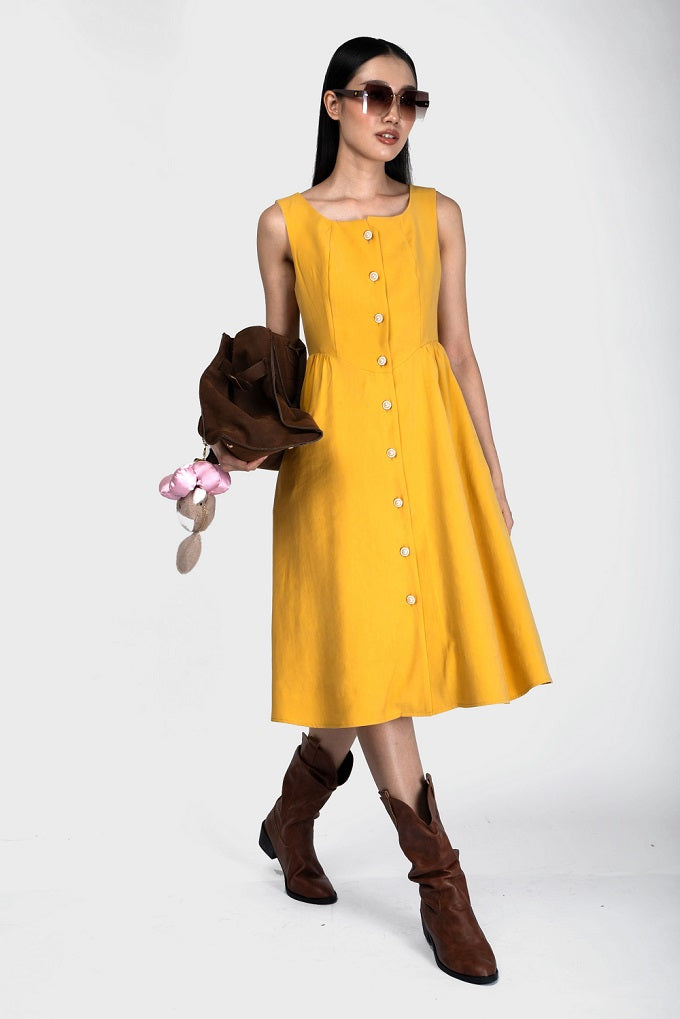6292D - Sleeveless Wide Neck A-Line Dress