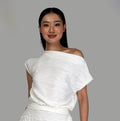 6293B - Wide Neck Butterfly Sleeves Embossing Blouse