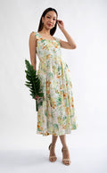 6299D - Sleeveless Square Neck Sun Dress with Palm leaves Printing