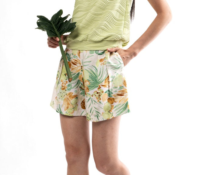 6300P - Front Flat Short Pants Palm leaves Printing